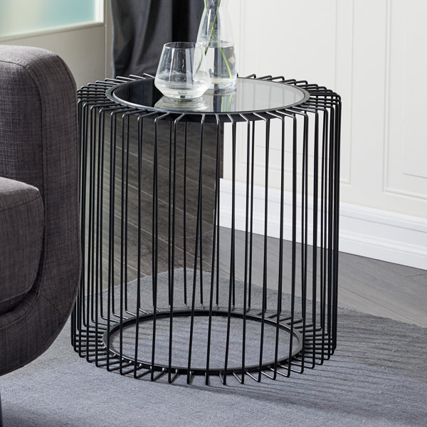 17 Stories Thibeault Black Metal Accent Table with Shaded Glass Top 20 ...